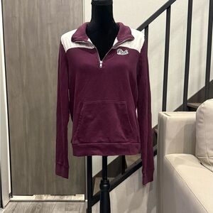PINK Victoria's Secret Maroon and White half Zip-Up Sweater